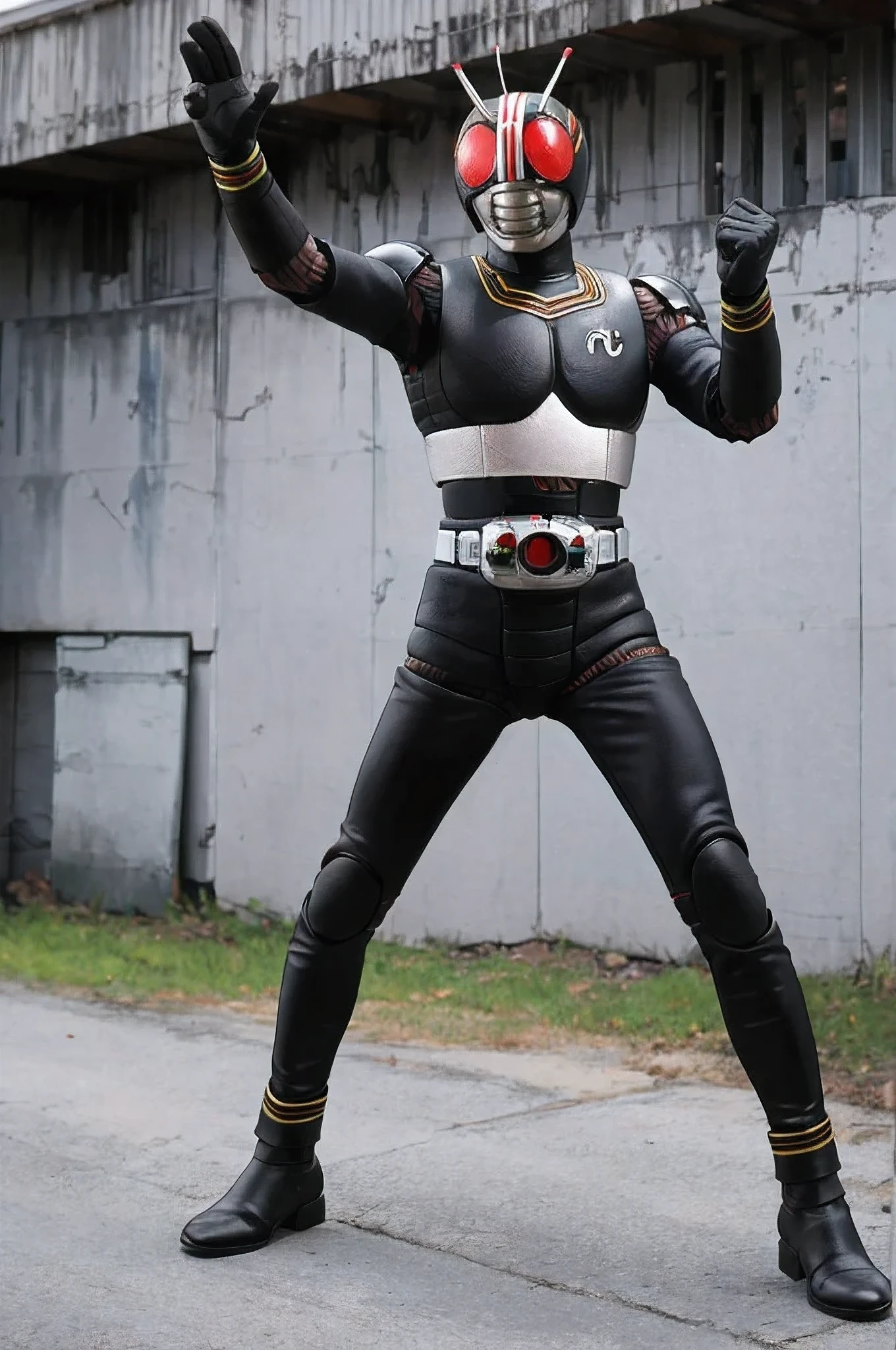Kamen Rider_Black, One Man, Belt bag, armor, helmets, 2 antennas, tokusatsu, rider Belt bag, masutepiece, of the highest quality, Beautiful, devastated, Fighting Pose, Fighting Pose, up looking, up looking at camera, Full body image, ((conversion laying)),