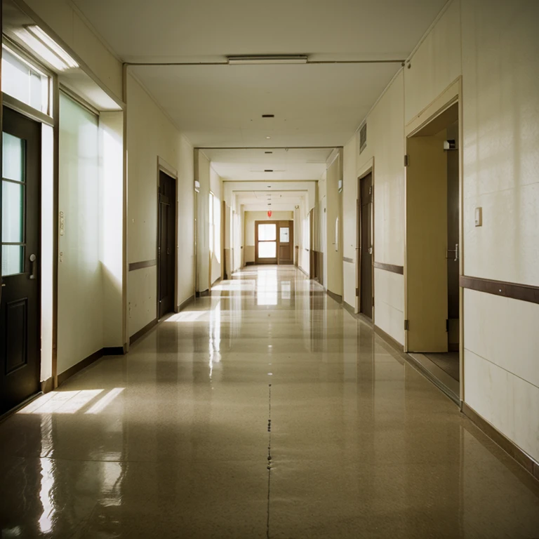 School hallways , liminal space , deserted , tranquil