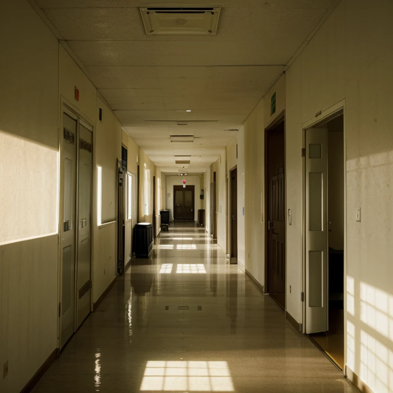 School hallways , liminal space , deserted , tranquil