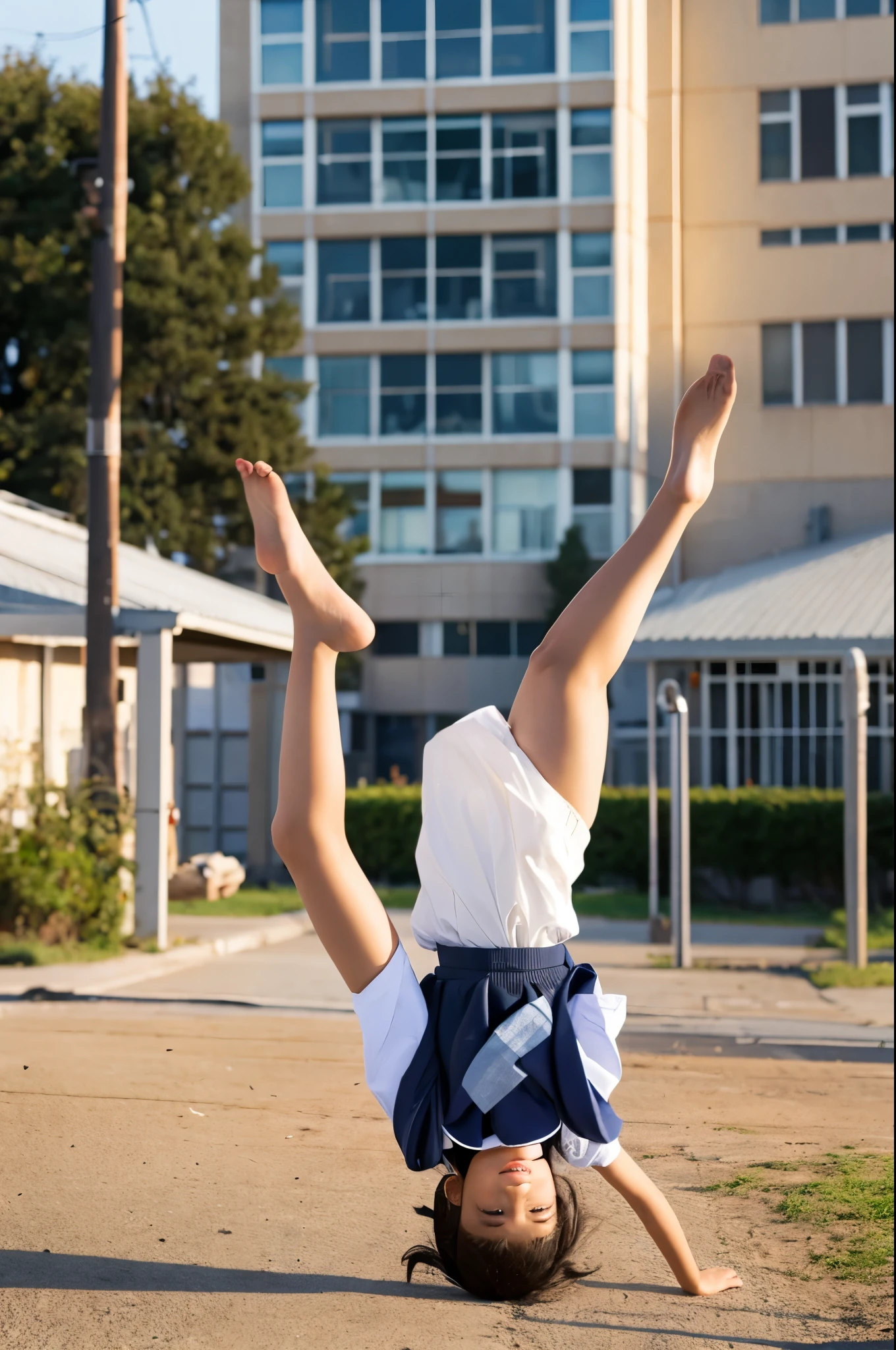 Elementary school girl&#39;s skirt flipping