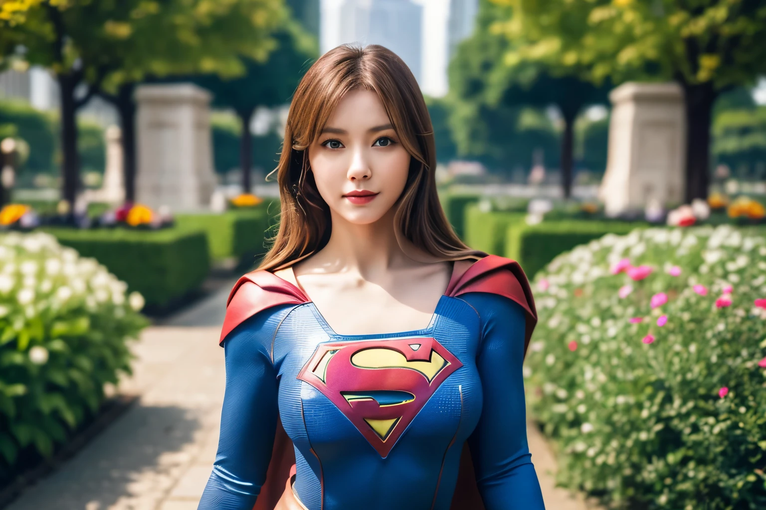 beautiful supergirl original, stand up, sexy, high resolution 4k, cluster, realistic, in river garden with flower