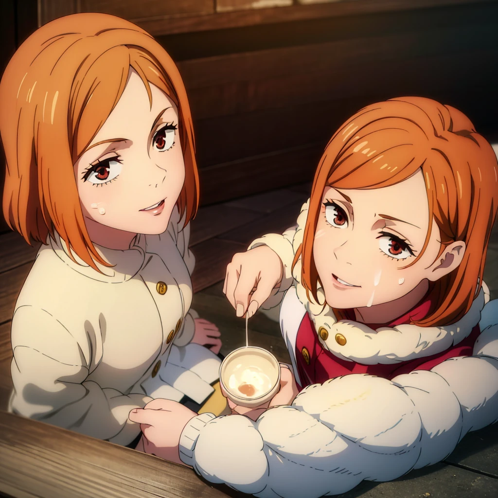 masterpiece,high quality,solo, looking at viewer,light smile,parted lips, nobarakugisakinova, Nobara Kugisaki,1girl, pantyhose, close up, from chest up, short orange hair, brown eyes, (sperm on face), perfect anatomy, 1girl, solo, one person
