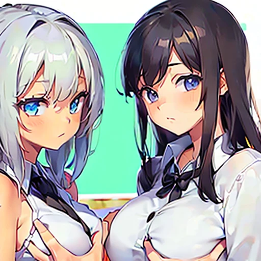 3 School girls, shirt, big boobs, boob grab
