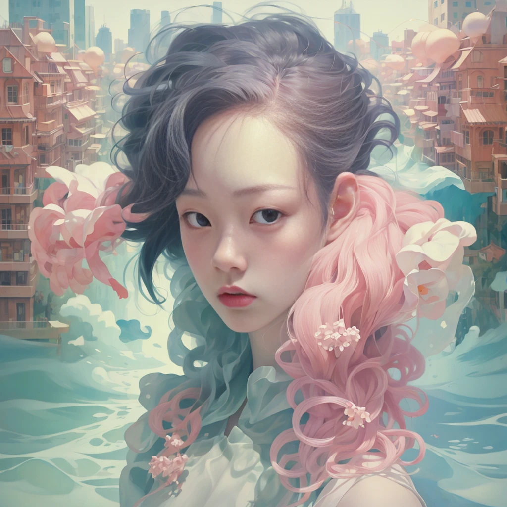 masterpiece,best quality,fenhong,1 girl with a boy,pink,city,