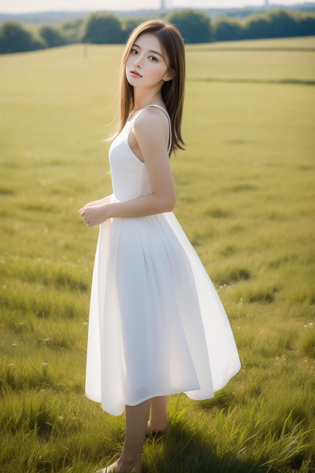 (masterpiece、high-level image quality、hightquality,16K),Tomorrow will blow tomorrow's wind、beautiful woman、large grassland、