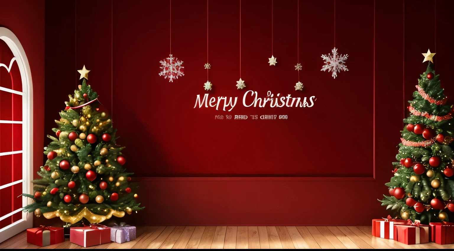 a red christmas sale banner with a christmas tree and decorations, number art by Julia Pishtar, window shutters, number art, advertisement picture, christmas, promotional, 8K, 8K, Merry, best selling, , foreground background, santa, extremely high quality, 6k