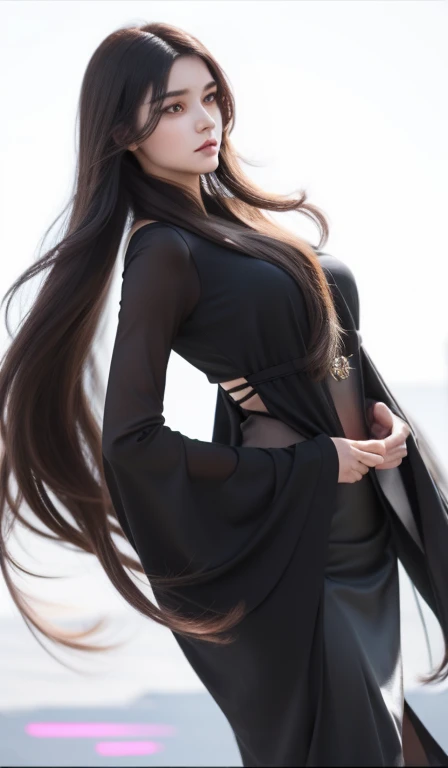 girl with long brown hair and black top, girl with long hair, girl wearing a black dress, ilya kuvshinov with long hair, female character, woman, with long dark hair, profile of girl, a girl, beautiful woman, in a cloak with long hairs