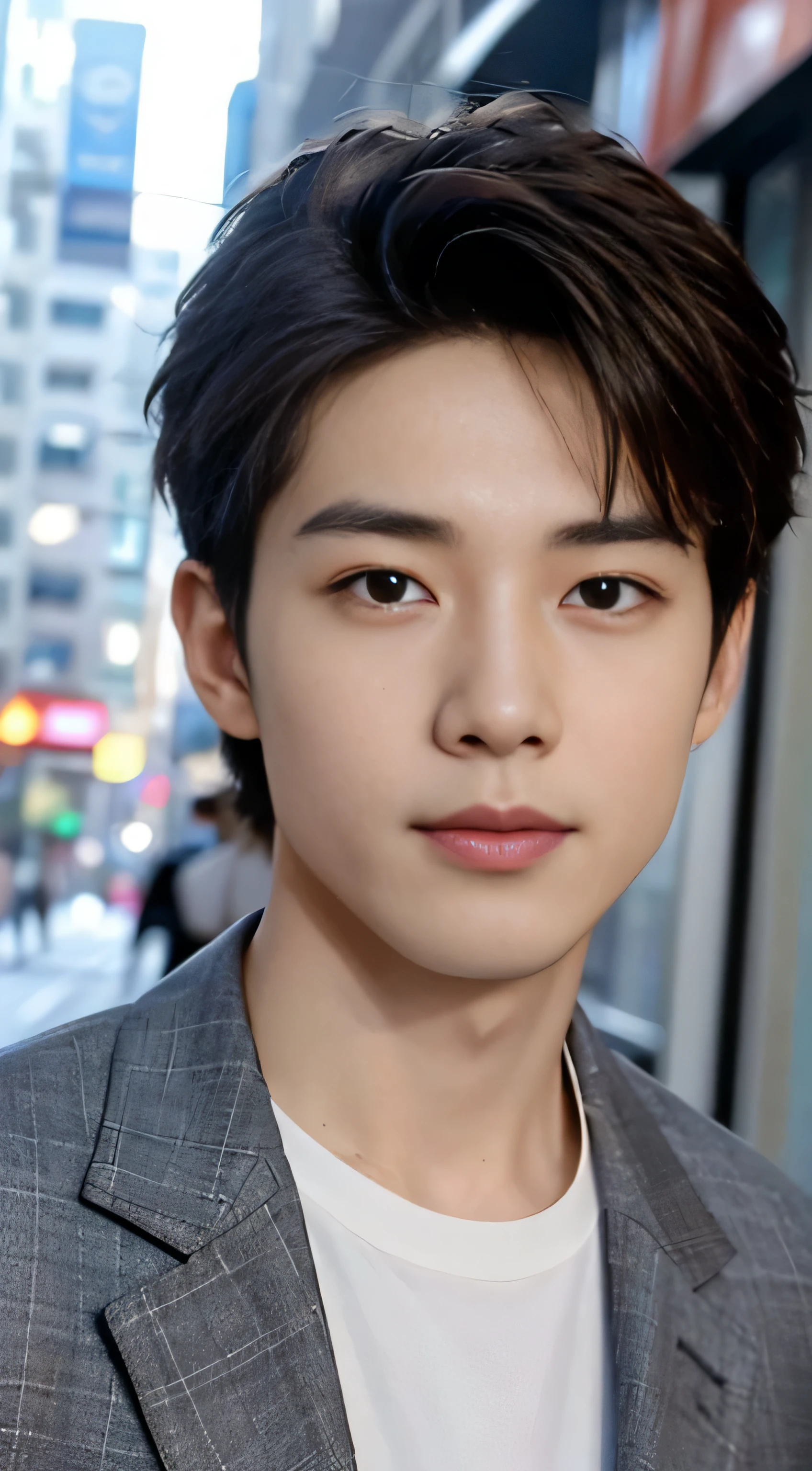 ((quality、tmasterpiece、photographyrealism:1.4、8K))、酷韩国男One guy1One guy、25 age old、Well-proportioned face、Handsome nose、detailed eyes and face、Beautiful Letnam walking on city streets)、ctextured skin、ultra - detailed、Hoch details、high high quality、A high resolution、(looking at viewert)、Detailed mouth、A smile、of the whole body:1.3