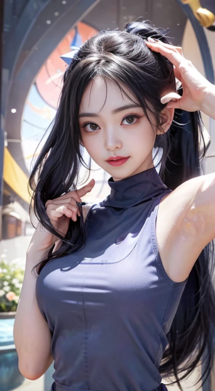 ((There are many wrinkles in the armpits、Show underarms、Armpit、Detailed armpit wrinkles、Dark armpit color、Detailed armpit wrinkles、detailed skin textures、Raise your hand to show your armpits、Armpit、Sleeveless sweater、Dark blue high neck Sleeveless sweater))、realisitic、Photorealsitic:1.37)、(8K、Raw photography、top-quality、masterpiece:1.2)、cute little、ultra-detailliert、Heart-shaped pupil、physically-based renderingt、超A high resolution、Kodak Vision Color、Captured with an Arricam LT camera、bokeh dof、foco nítido、
looking at viewerer、Photorealsitic、realisitic、独奏、Photorealsitic、top-quality、extra detailed face、extremely detailed eye and face、beatiful detailed eyes、absurderes、信じられないほどabsurderes、haunting smile、high-ponytail Hairstyle、upper body closeup