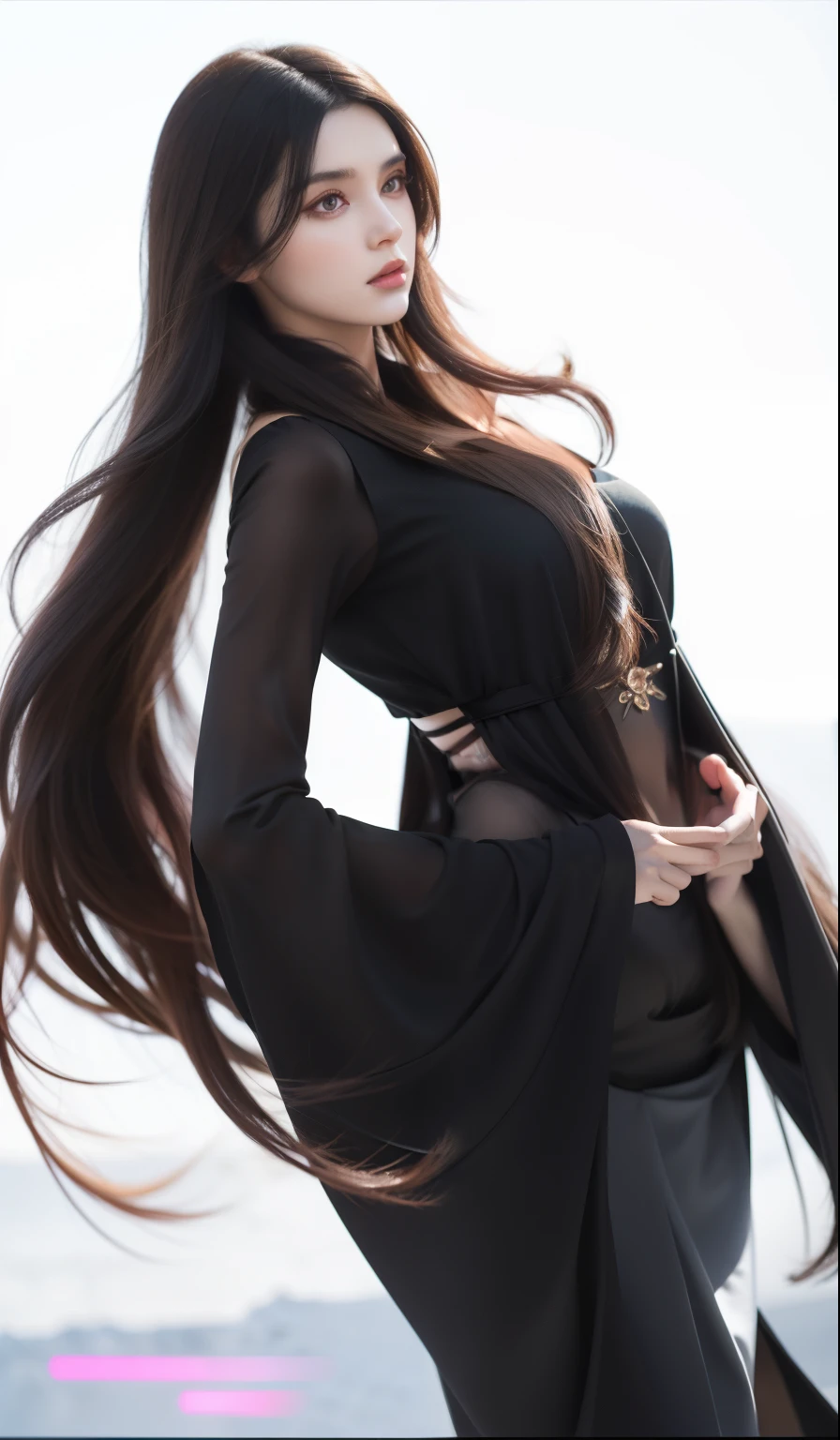 girl with long brown hair and black top, girl with long hair, girl wearing a black dress, ilya kuvshinov with long hair, female character, woman, with long dark hair, profile of girl, a girl, beautiful woman, in a cloak with long hairs