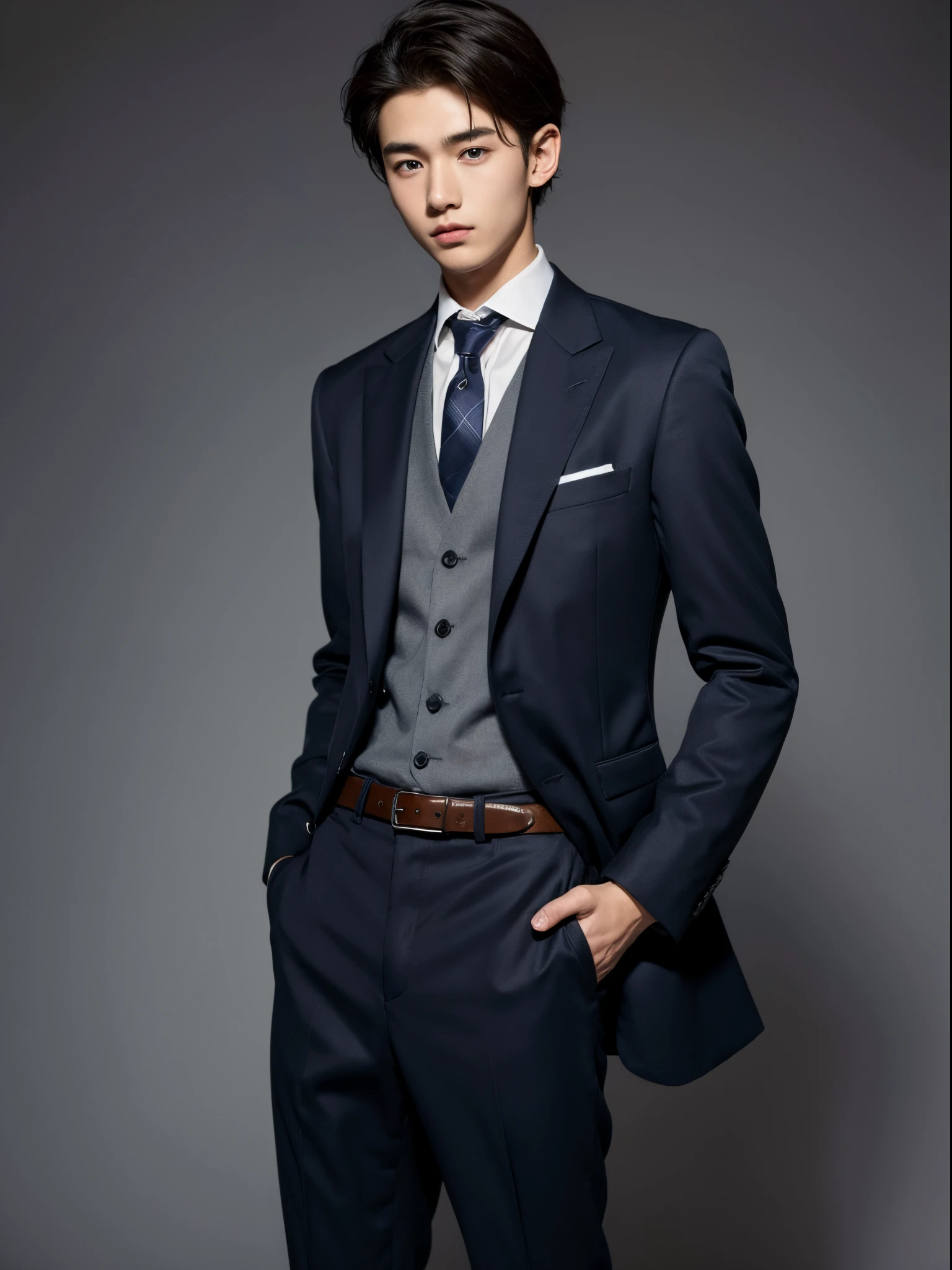 boy, 17 y.o, handsome, suit, belt