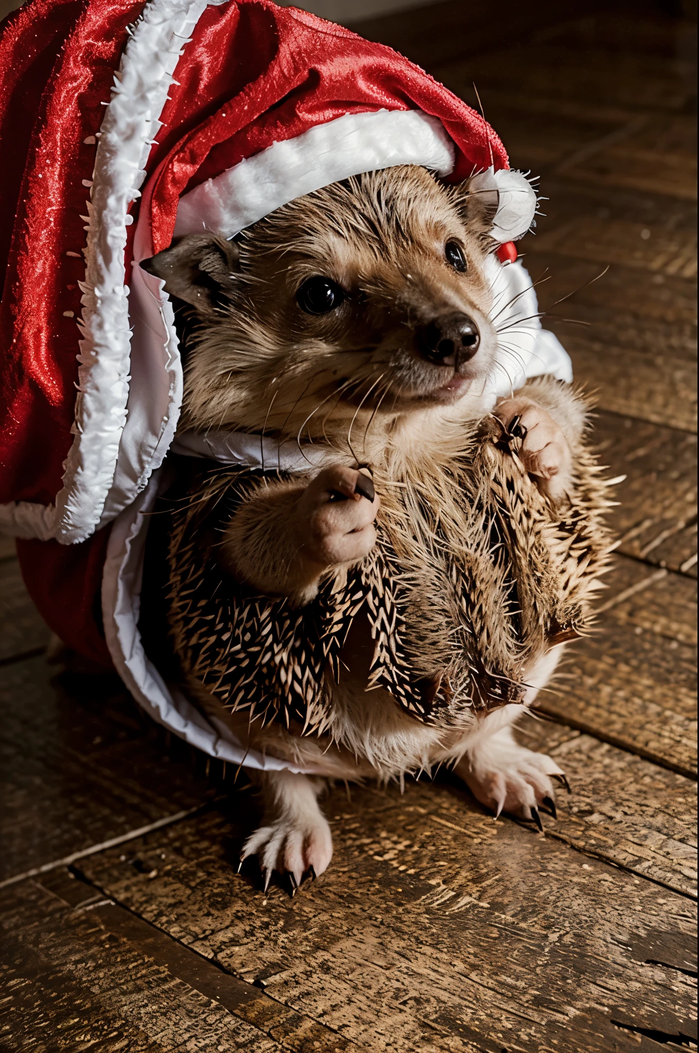 Cute small Hedgehog wearing Santa hat