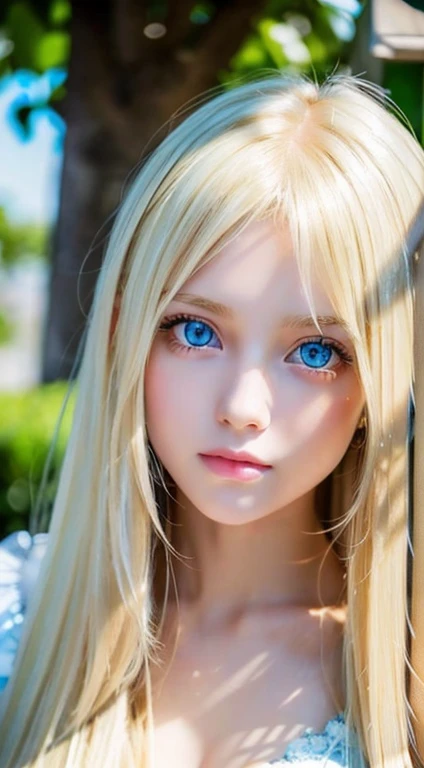 Super Long Blonde Straight Hair、so perfect beautiful cute face、Beautiful clear cute eyes Beautiful blue eyes、shiny very beautiful skin、Beautiful disheveled bangs、Very beautiful and cute sexy bright sky blue eyes、Very big eyes beautiful long shiny silky blonde hair、18 years old petite, an extremely beautiful and cute girl、Gloss Face、Teak Gloss、White beautiful skin、