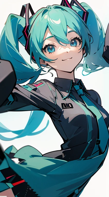 faces　(((miku hatsune)))　small tits　　A slender (cool)　(overlooks) ハイクオリティ 笑faces  (flank) raise arms