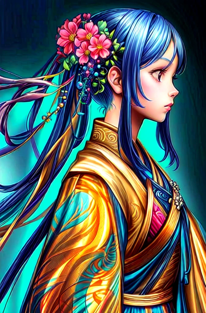 1girl, detailed sea background, complex background, detailed vivid color clothing, detailed Colorful hair ornaments, BREAK fantasy art, soft cinematic light, hdr, intricate, highly detailed