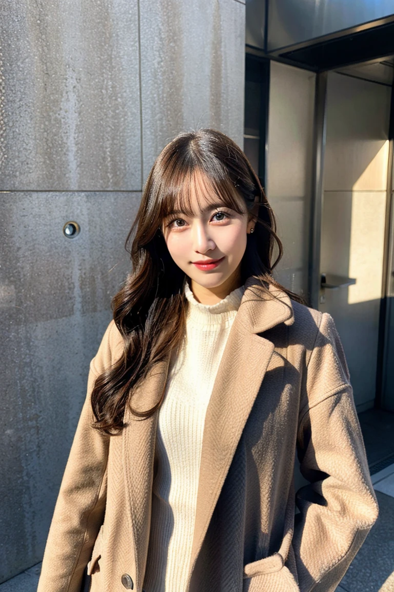 top-quality、超A high resolution、(Photorealsitic:1.4)、女の子1人, overcoat、muffler、posing,fullllbody、tokyo