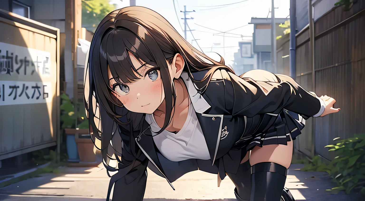 Brown hair、watching at viewers a belt bulging big tits walls: Black miniskirt garters Gaze a small face bangss holster Beautuful Women Hands up レッグholster ベッドに横たわる Gaze black boots panty shot Provocation flank flank汗 Soio black suits Black jacket Black pants White cutter shirt
