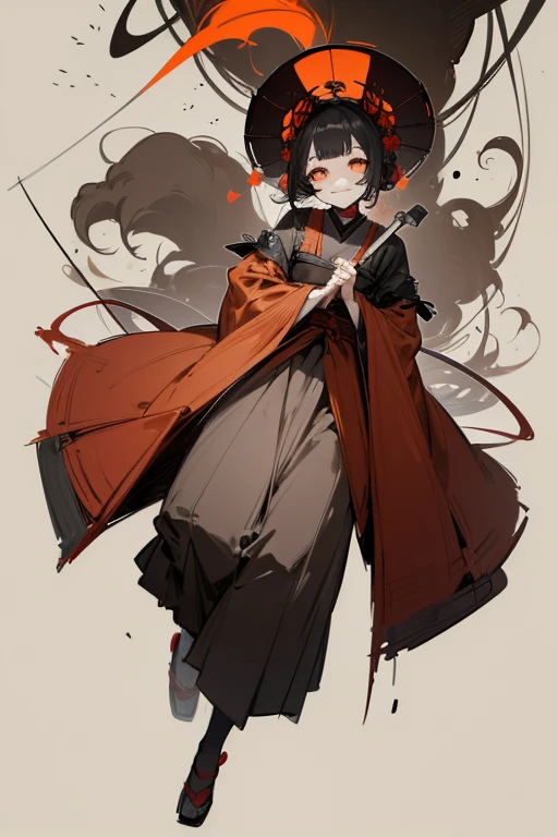 (rough sketch), (Line drawing drawing style illustration), ((Outline warm color)), (full body), (eerie), (Japanese painting), Japanese style tool, (doll-like face), (horror factor), Maine is a monster, possessed body, personification of junk, Japanese Monsters, (Dark atmosphere), (Mysterious Variants), (spooky look), (Crazy smile), (crazy face), looks like a person, ((masterpiece)), ((high resolution)), ((super delicate)), ((8k)), (Distinctive hair style), (Creative accessories), eerie worldview, madness