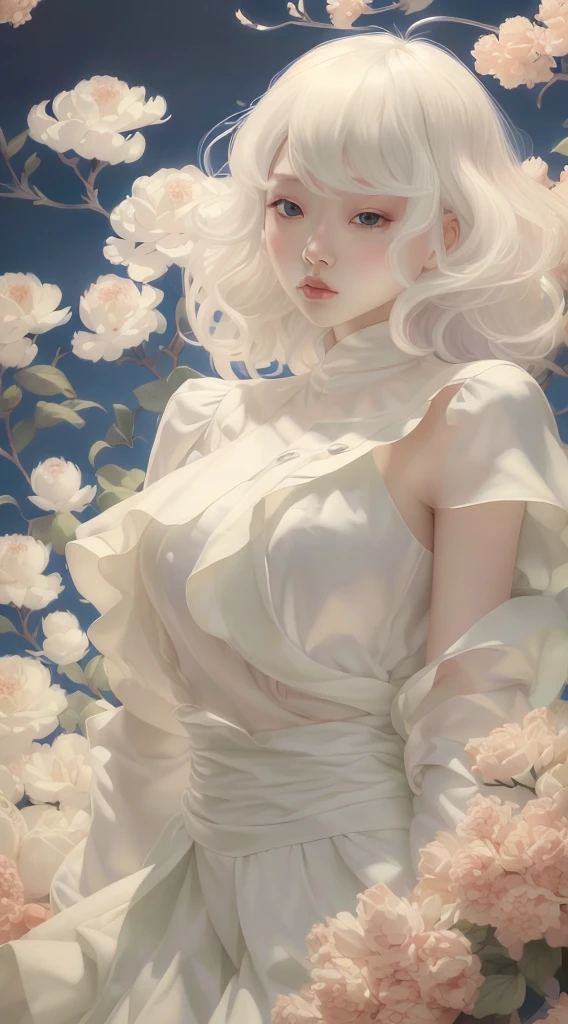 masterpiece,best quality,fenhong,1 woman, white hair