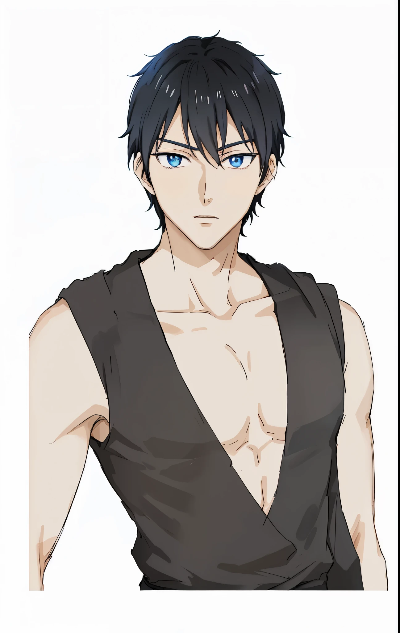 Anime guy with a black shirt and a black vest, tall anime guy with blue eyes, anime handsome man, a handsome man,black short hair, male anime character, young anime man, male anime style, gapmoe yandere, made with anime painter studio, handsome japanese demon boy, anime portrait of a handsome man, heise jinyao, handsome anime pose