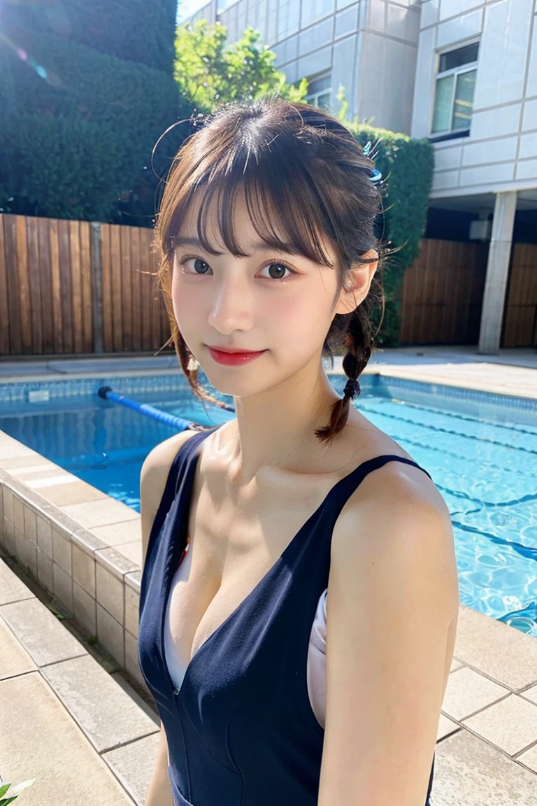 best of quality, 巨作, (Leaning:1.4),
1girl in, Enako, School swim wear, cleavage of the breast, Seductive smiles, disrobed, (blush on:1.1), pools, in poolside