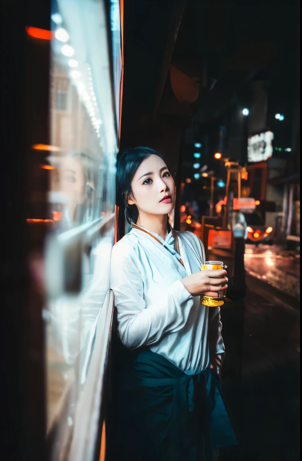 Best Quality,masutepiece,超A high resolution,(Photorealistic:1.4),xiuxian,arma,Detailed face,, 1girl in,Solo,arma,cleavage,(Magic Circle:1.2),xiuxian,Upper body,Beautiful Girl,Full body,east asian architecture,scabbard,architecture,