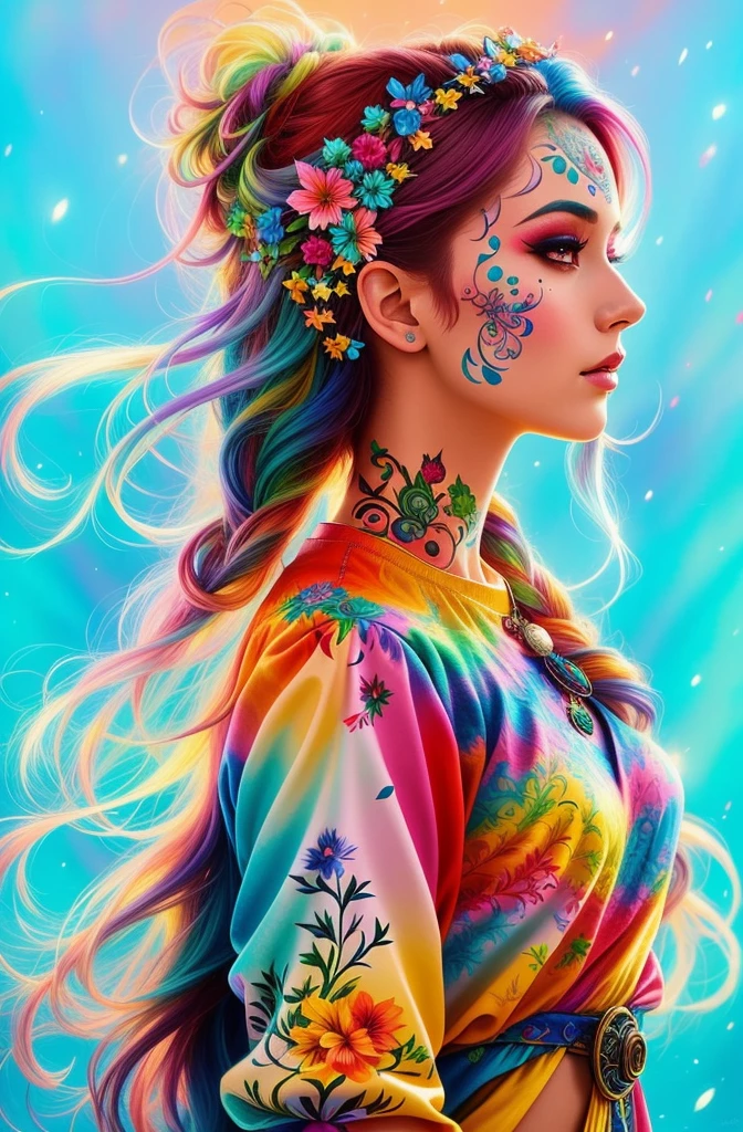 a woman with colorful hair and face paint, colorfull digital fantasy art, beautiful art uhd 4 k, gorgeous digital art, vibrant fantasy style, 4k highly detailed digital art, beautiful digital artwork, beautiful digital art, beautiful fantasy art portrait, digital fantasy art ), digital art fantasy, beautiful gorgeous digital art, rossdraws pastel vibrant, 4k detailed digital art