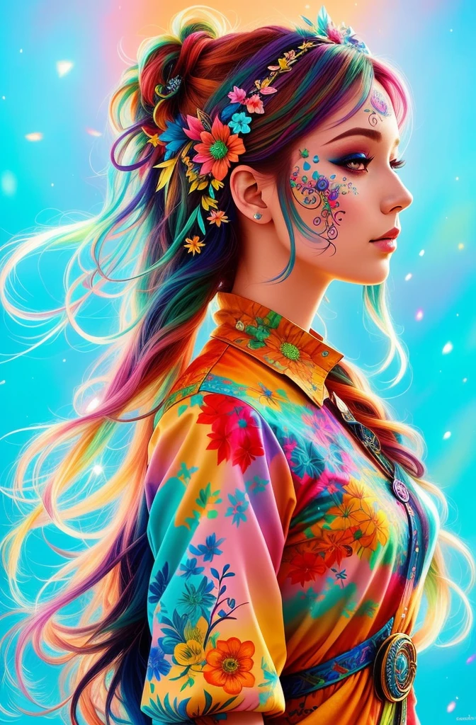a woman with colorful hair and face paint, colorfull digital fantasy art, beautiful art uhd 4 k, gorgeous digital art, vibrant fantasy style, 4k highly detailed digital art, beautiful digital artwork, beautiful digital art, beautiful fantasy art portrait, digital fantasy art ), digital art fantasy, beautiful gorgeous digital art, rossdraws pastel vibrant, 4k detailed digital art