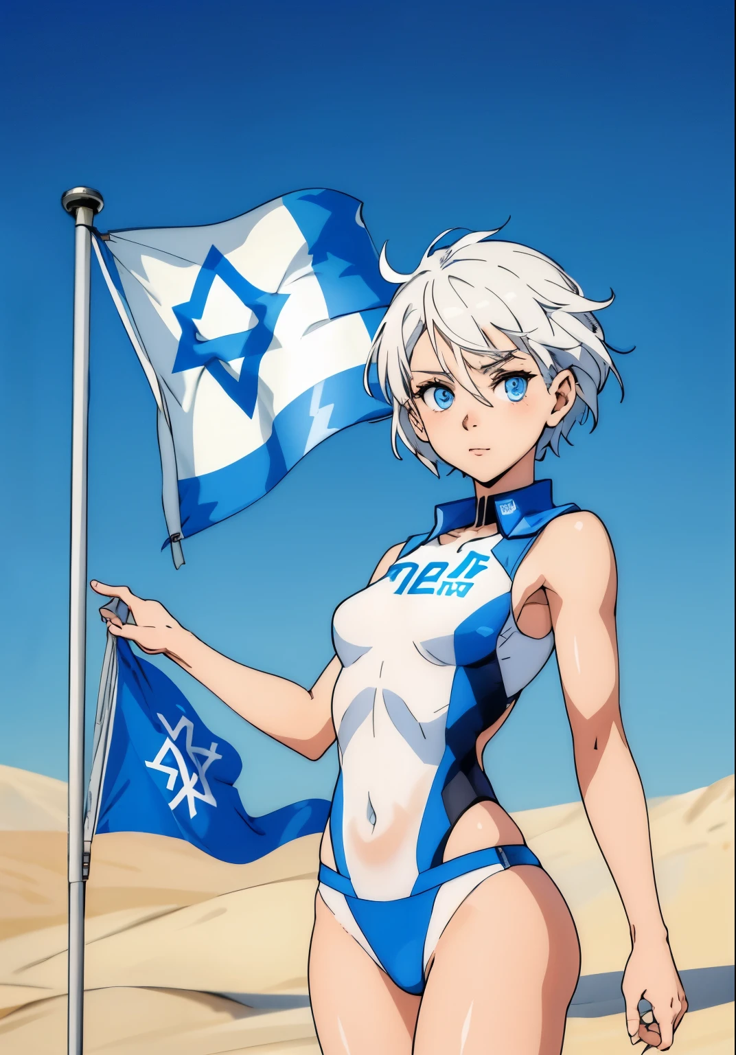 cute girl, Beautiful Israeli girl, Israel Flag, Israel, The flag of Israel is clear, 🇮🇱, Short white hair, blue eyes