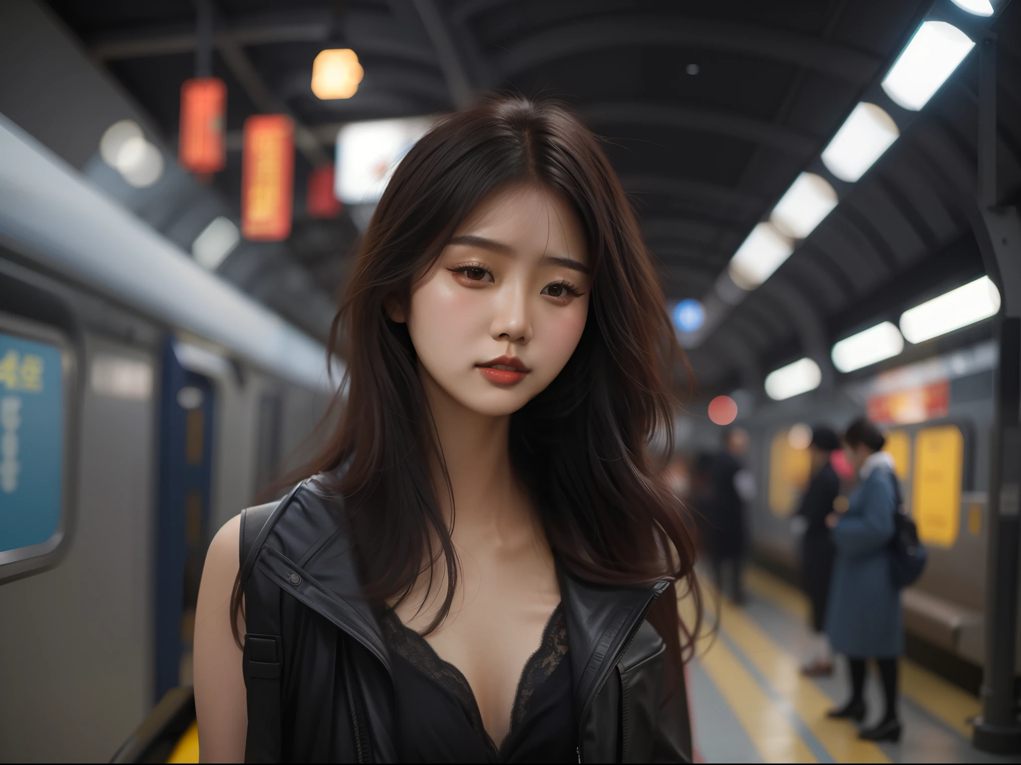 A woman is standing at the train station, beautiful Asian Girl, beautiful Asian Woman, Asian Girl, asian female, young Asian Girl, ross tran 8 k, Korean Girl, Asian Woman, an Asian Woman, a young Asian Woman, young Asian Woman, beautiful young Asian Woman, beautiful young Korean Woman, gorgeous young Korean Woman, Korean Woman