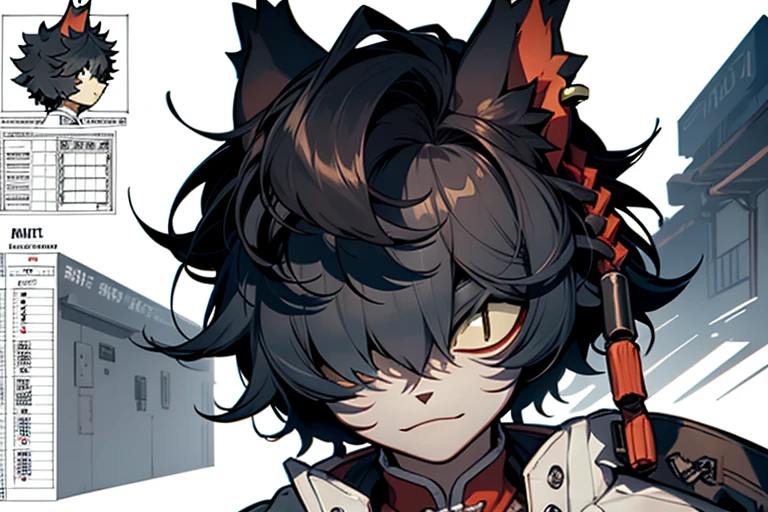 master piece, hyper quality, Hyper Detailed, Perfect drawing, 1boy, Plain white background Teenage characters with reference stickers Fresh and cold temperament Masterpiece quality HD portraits Meticulous beauty Proud face Admiration Clear blue eyes Dark gray hair Tousled waving wolf ears Mysterious, inconspicuous wolf tail, clean military lines, confident face,Create a pure atmosphere Unique decoration for teenagers Mysterious atmosphere Delicate little boy Strong presence,Hard and soft, a coveted masterpiece, (Character Sheet:1.4), (Concept art:1.4), Fashionable