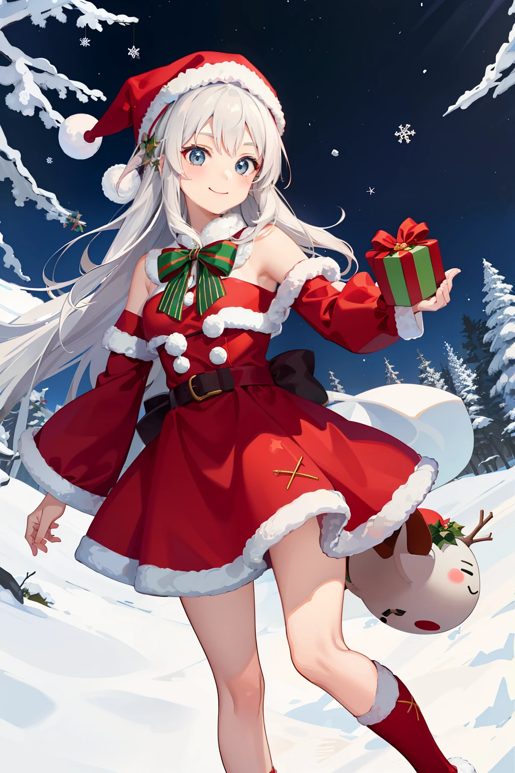 1girl in、A smile、Joyful Christmas、santa claus、cute little、santa clausのコスチューム、
