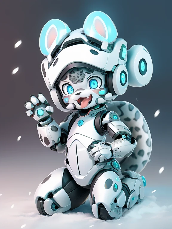 Mechanical Snow Leopard，prosthesis，Kneeling，Open your mouth and stick out your tongue