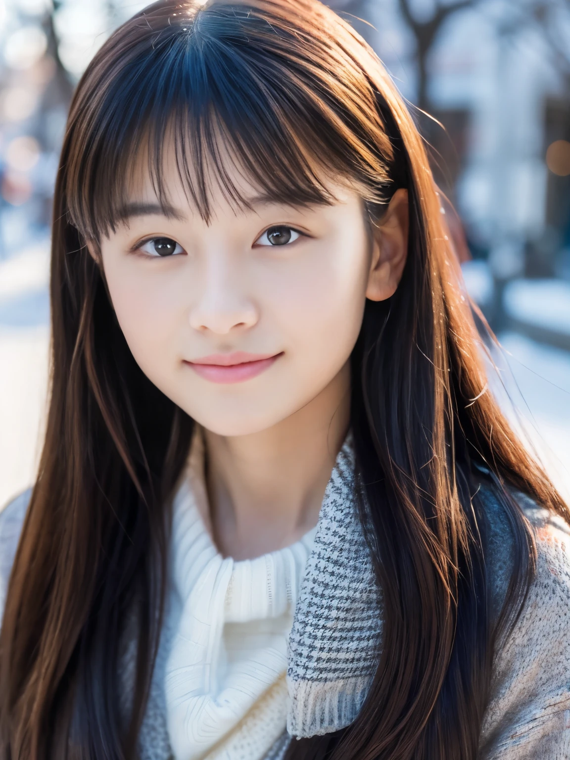 Photorealsitic, 8k full-length portraits, Beautuful Women, A charming expression, sixteen years old, TOKYOcty, Winters, Shibuya in the background
