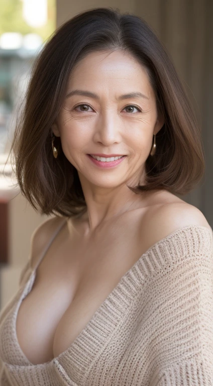 fullnude,1 female 70 years old，elegent，Happy and attractive，Mature sexy woman, Best Quality, Colossal tits，fullnude，gigantic sagging breasts：1.2， (with detailed face), (Japanese_Lady:1),blur backgroun