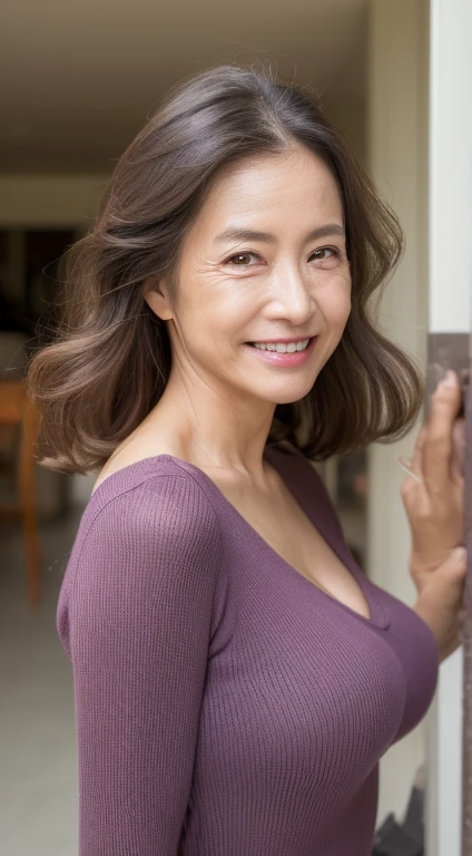 masutepiece, Best Quality, Photorealsitic, 4K, 日本人A MILF, (Solo), (((50 years old))), (Wrinkles at the corners of the eyes:1.5), (nasolabial folds:1.5), ((Large breasts)), (Saggy udder), A MILF, glamor, A sexy, Chromo-white skin, Wavy Longhair, Looking at Viewer, (((my skin is old))), ((muscles are old)), Super large udder, Knitted off-the-shoulder dresses, high-heels, ssmile, Public places,
