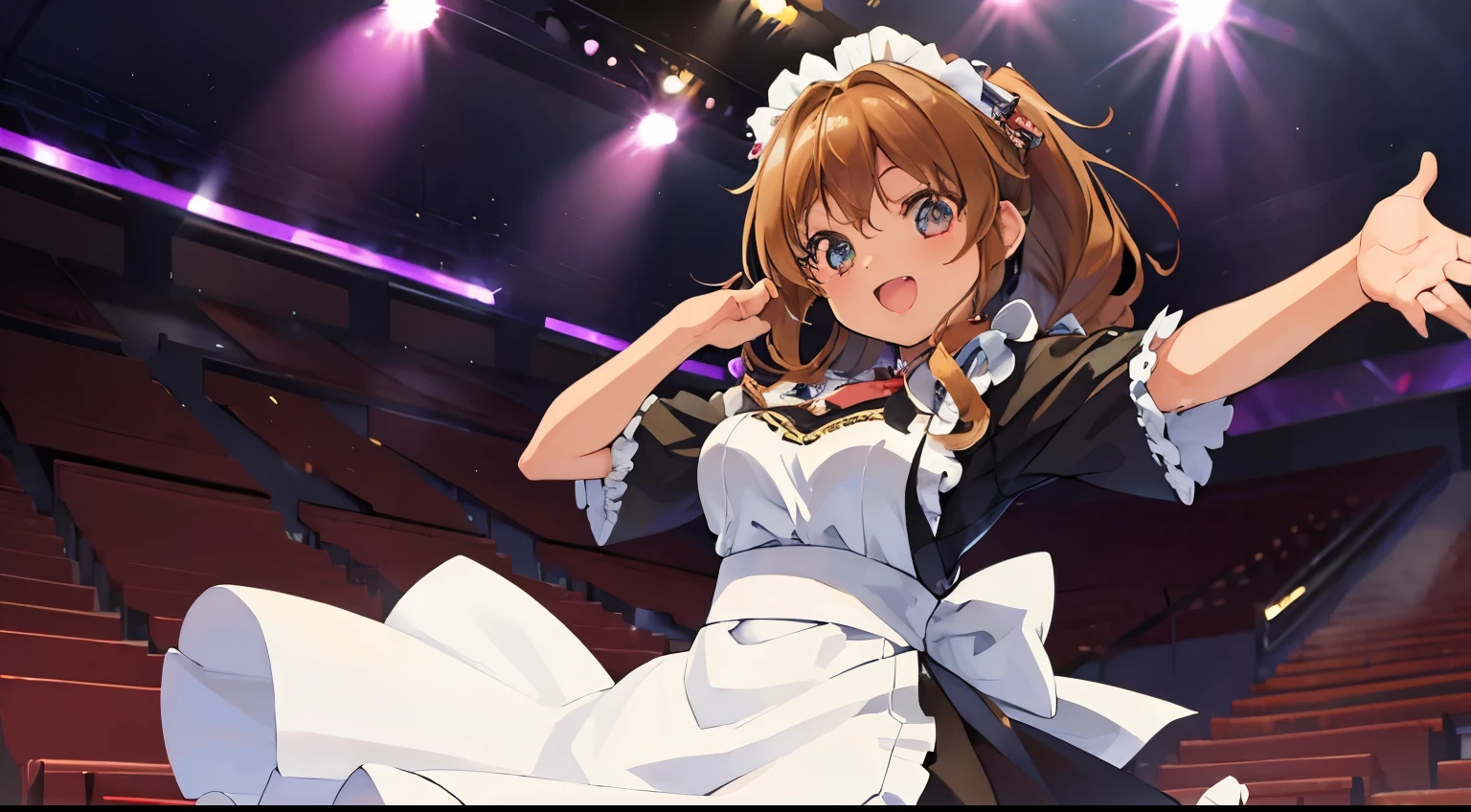 ((masterpiece)), ((best quality)), (ultra-detailed), anime style, Live performance venue, a cute girl, 1girl, solo, maid00, ((beautiful eyes))0, smile