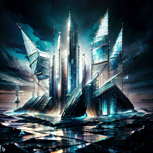 reales Bild（（Oil ））Landschaftsmalerei, Acrycle Malerei, Pinselstriche, Mit unvergleichlichem Realismus,ultrabreit,Unheilvoller Himmel,Segelschiffe,Holzboote,Lotus,Riesige Wellen,Sternennacht,《Assassins Creed》Ambiente,voluminrische Beleuchtung,Lichtung,realistisch,James Gurney,Kunststationen，（（oil painting paint）, 16:Aspect ratio 9