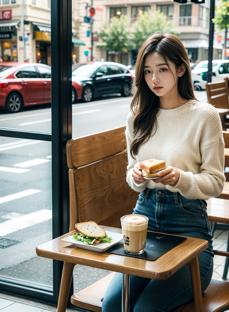 more tables, Sandwich and latte on the table