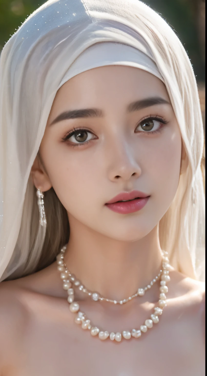 nsfw,Dilraba Dilmurat, face veil, hijab, jilbab, muslim face mask, mouth veil, freckles, eyes mascara, masterpiece, best quality, photorealistic, glowing sparkly skin, soft lighting, voluptuous, cleavage, windy desert, blowing swirling sand grains, sunny backlighting, bloom, light sparkles, sharp focus, colorful liquid gel rain, close up, fashion designer, resplendent tiny pearls necklace, Halloween pumpkin theme background, baroque