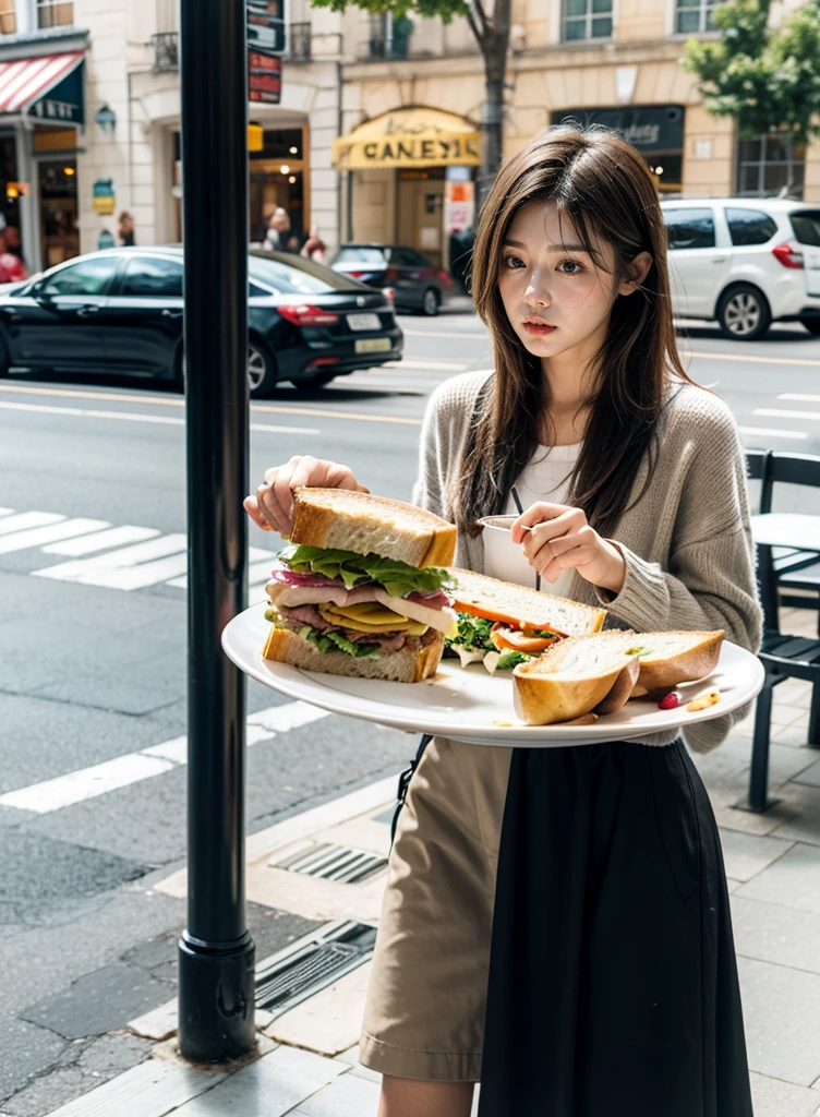 sandwich on a plate, Make the sandwich size a little smaller, Keep the cafe situation