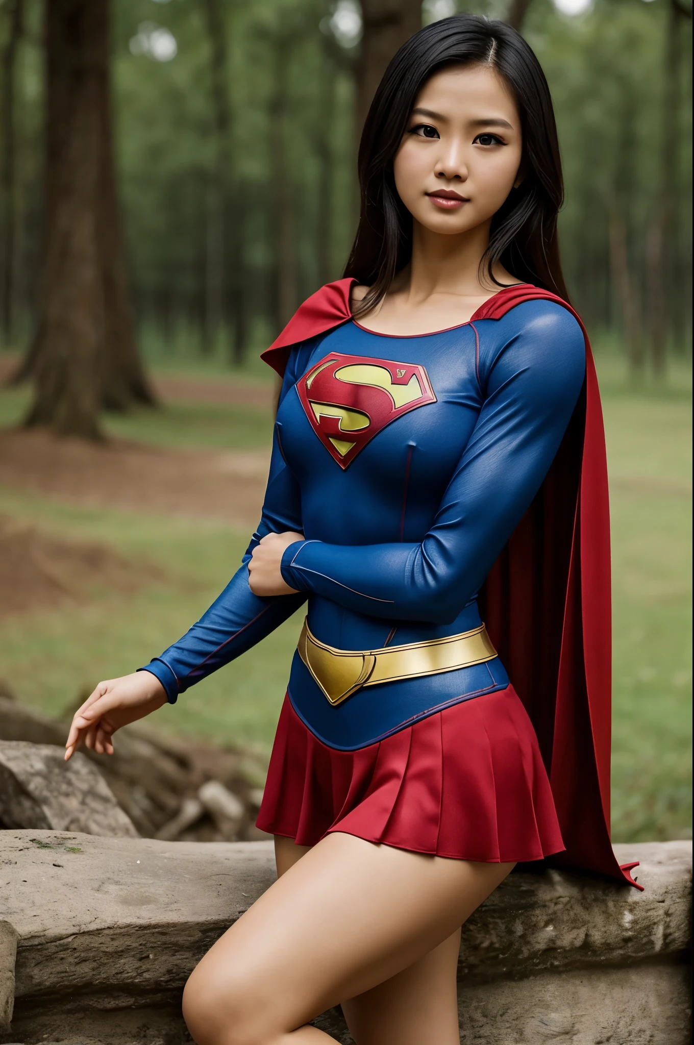 Supergirl, original, memakai kerudung dengan kebaya manik, resolusi tinggi, realistis, tajam, di taman bunga