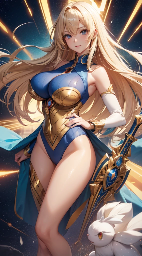 ((masutepiece)), ((super high quality)), ((Ultra-detailed)), ((High resolution)) , ,((8K)),Beautuful Women, ((she is one of the most famous actresses in the world.)), Unparalleled beauty, ((large full breasts:1.4)), ((big butts)), ((Deep cleavage)), Slim waist, Chest out, Ultra-detailed顔, Perfect Skin, (((Waist-length hair, ((long straight golden hair)), crossed bangle eyes,  Detailed eyes, Whole body image, Sexy, An inviting smile, , (((Anime))), ((Glamorous)), Sexual attraction ,23 years old, ((信じられないほどBeautuful Women)), ((H Cup Bust)),((((sexypose)))), ((Neat and clean.)) , (((power ranger))), heroine,  (((High Leg Riotard Power Suit, A blue power suit with a white line:1.4, Reinforced powered suit))),  ((beautiful breasts and legs, 8 life-size, Anime:1.4, Wet, The most beautiful、Strongest, ((charm)), ((Gravure Pose)),((British Beauty)),