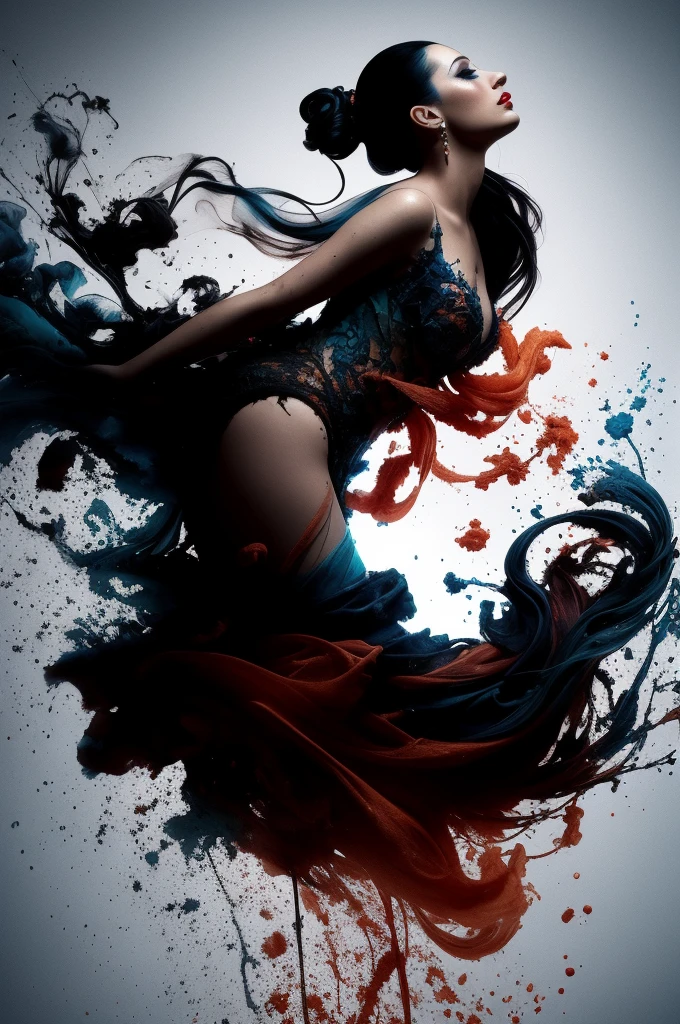 Alberto seveso art, dancing sillhouette, water ink, ink water, ink cloud, alberto seveso art, loose painting style, intricate detail, cinematic lighting, octane render, 8k render, volumetric lighting