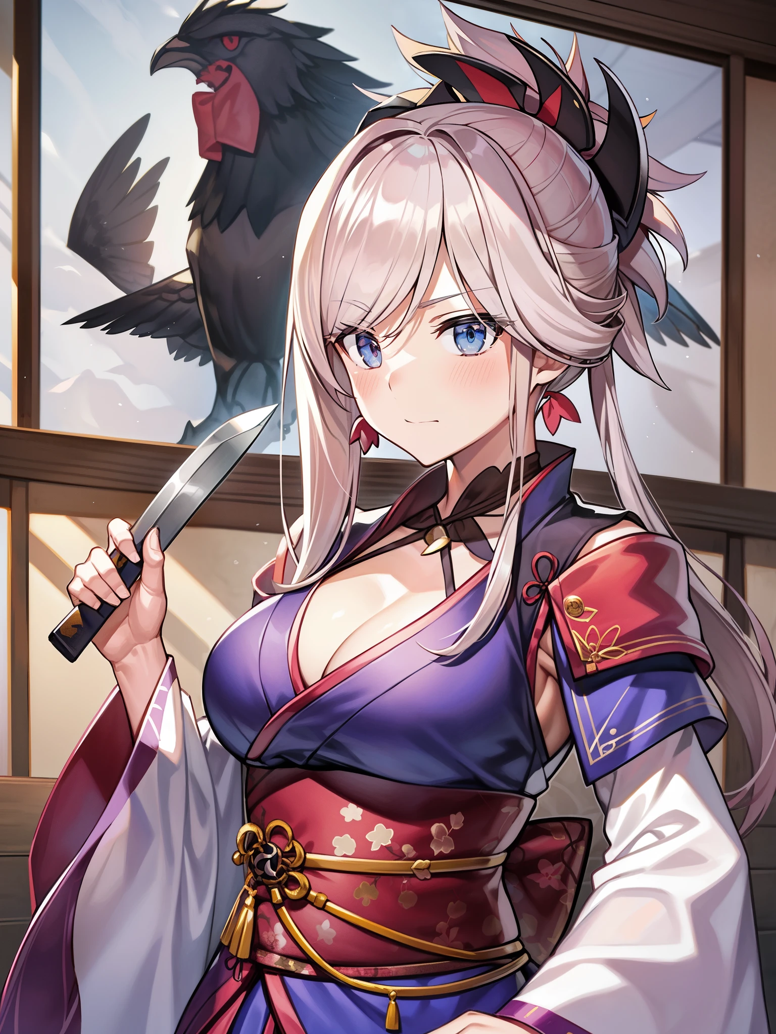 Masterpiece、top-quality、detaileds、Colossal breasts mature woman、jpn、2 knife flow、Ganryu Island、white  hair、Musashi Miyamoto（Musashi Miyamoto）ha、A swordsman in the early Edo period、A tactician who served a feudal lord、artist。Founder of Niten Ichiru tactics using two swords。京都の兵法家・吉岡一門との戦いやGanryu Islandでの佐々His duel with Ki Kojiro is famous.。 後世にha、Theater, novels, manga, movies, anime, etc.々Became the subject of a video work、現代でha「Kengo」またha「Kensei」is called[2]。Especially novels by Eiji Yoshikawa『miyamoto musashi』is famous, but、There are many creations that differ from historical facts.。 Own books translated and published in foreign languages『Book of Five Rings』にha十三歳から二十九歳までの六十余度の勝負に無敗と記載[Note 1]There is a。 In the past, he also frequently made paintings, arms, and horse harnesses.、Designated as a national important cultural property『Cormorant picture』『Dry tree and songbird』『Red plum pigeon illustration』をhaじめ『Front view of Daruma』『Illustration of Rohba Daruma』『A folding screen depicting a wild goose』『Wild horse illustration』Ink paintings and saddles such as、Crafts such as wooden swords are stored in museums around the country.。 島田美術館が所蔵する有名な肖像画ha作者不詳[1]But、身体を緩めている様ha『Book of Five Rings』It is in line with the secret preached by、There is also a theory that it is a self-portrait.[2]。