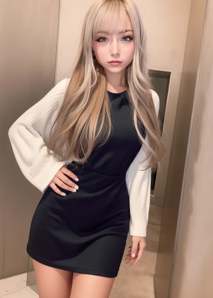 masterpiece、top-quality、超A high resolution、(photo realistic1.4)highers、asian human、(Brown race)、Black skin、blonde hair、1girl in、nffsw,Casual dress