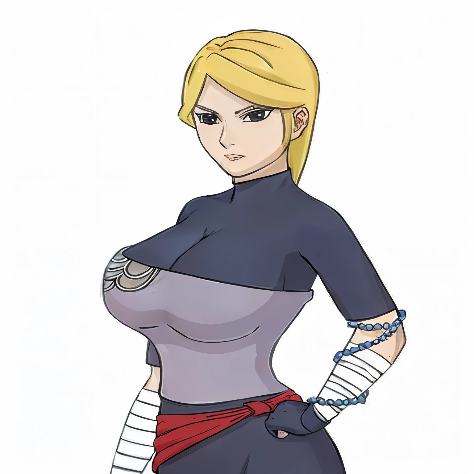 a cartoon image of a woman with a big breast and a short skirt, tsunade from naruto, kunoichi, cel - shaded art style, android 18, hinata hyuga, hinata hyuga from naruto, inspired by INO, from naruto, cell shaded  animation, female anime character, anime style character, clean cel shaded