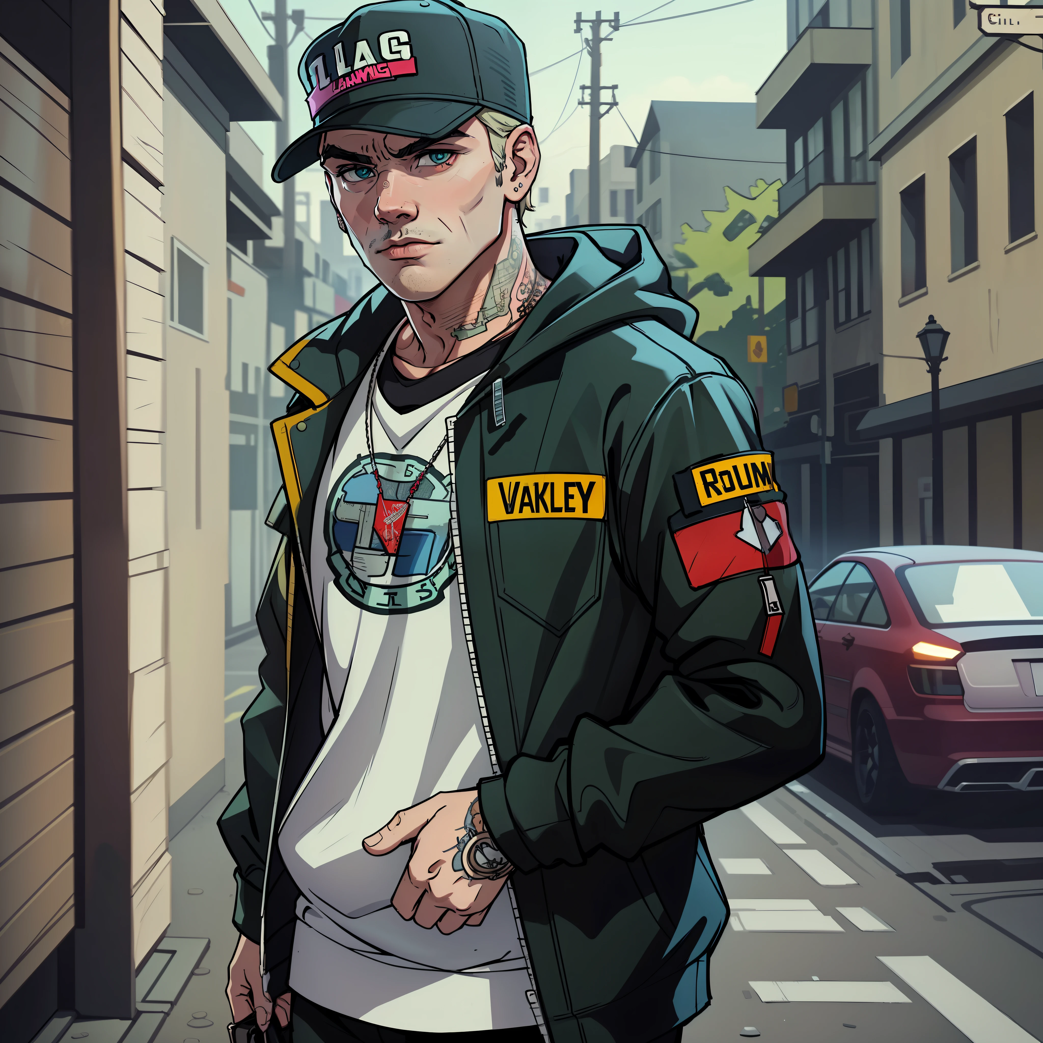 (GTA v)) Lil peep's style looking into the camera ((holding a Bible)), ((Roupas grifes)), estilo de rua, Carregando grito, ((GTA V completo)), ((cinemactic)), solo, obra prima