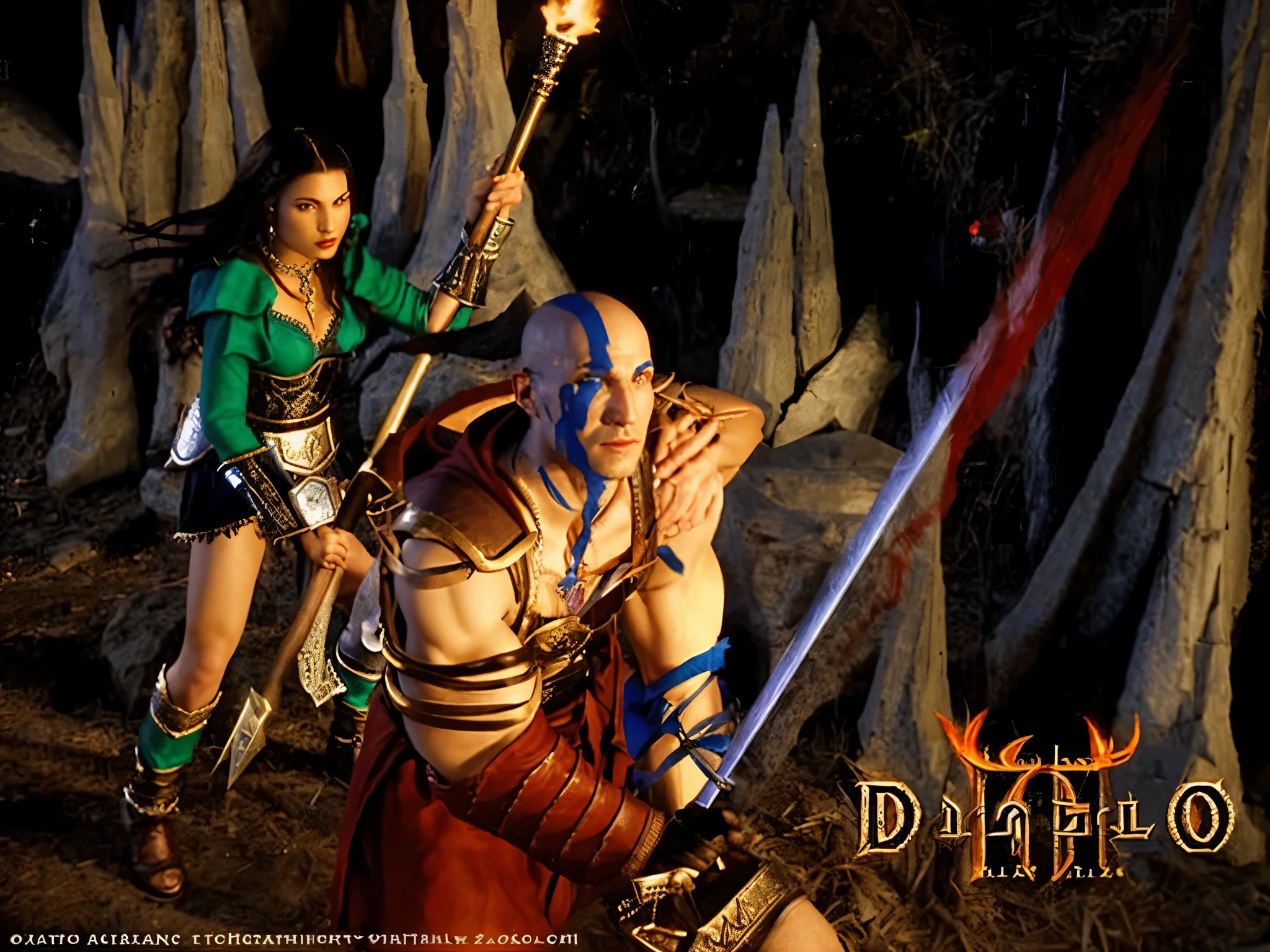 2 hero/nude female warriors/nude Malays wearing hijabs and 1 old, wrinkled old man naked in a fight scene, batik & songket costumes, silat action, dark night background, lots of smoke effects below, 28mm lens, shooting, muted color gradations, effects cinematography cinematography, thriller scenes, action mood,