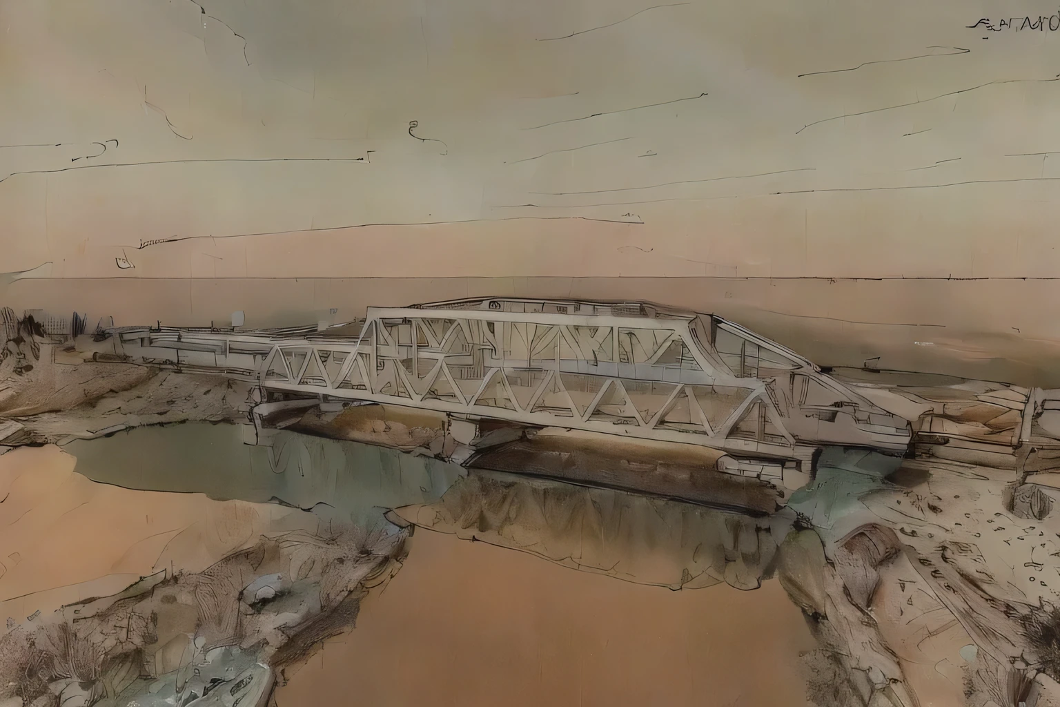 linear, gray in color, white Background, Background, Sketch, Sketch, pen_Sketch_style of,Arafed train on rails , Arafed Bridge over a pond with a train on it, Bridge over water, by Karl Völker, City Bay Bridge Aqueduct, Filmed from a drone, Overhead view, Drone photographyy, Drone shot, Overhead view, Huge Suspension Wooden Bridge, Drone photography, Lots of bridges, bridges over the abyss, Daniel Richter